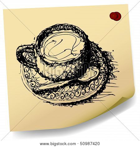 Sketch Drawing Of Coffee On Sticky  Paper Vector.eps