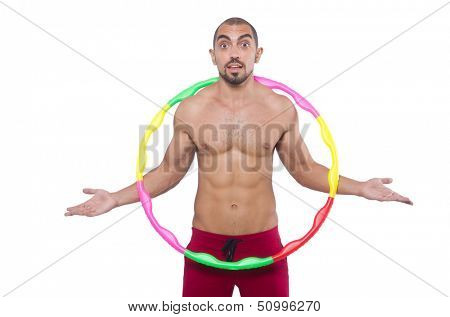 Man doing excecises with hula hoop