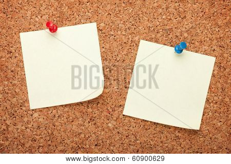 Blank postit notes on cork wood notice board
