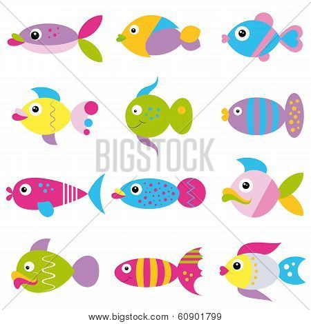 colorful cartoon funky fish pattern