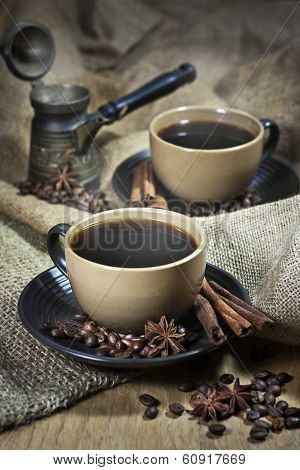 Two Cups Of Coffee With Spices