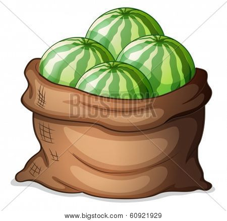 Illustration of a sack of fresh watermelons on a white background