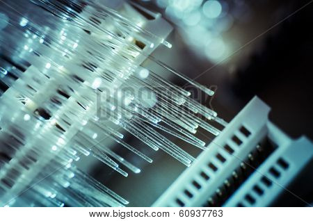 Optics. Fiber optic cables, fibre connection, telecomunications concept.