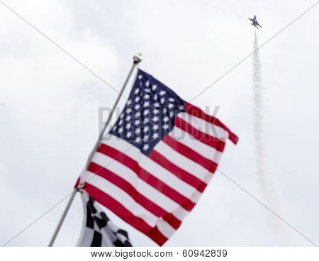 Daytona Beach, NC - Feb 23, 2014:  The US Air Force Thunderbirds perform before the start of the 56th Annual Daytona International Speedway at Daytona International Speedway in Daytona Beach, NC.