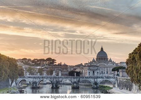 Ponte Sant'angelo (bridge Of Hadrian) In Rome, Italy,