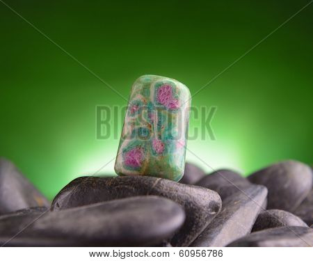 Ruby in zoisite natural crystal on amethyst rock