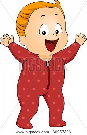 Illustration of a Happy Baby Boy Wearing Footie Pajamas