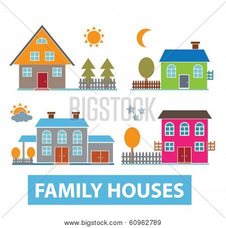 cute, adorable family houses set, vector