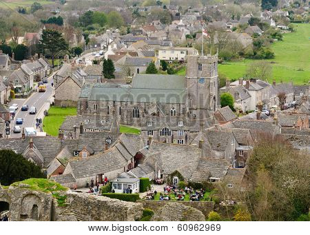 Village of Corfe in Dorset, England from Corfe Castle