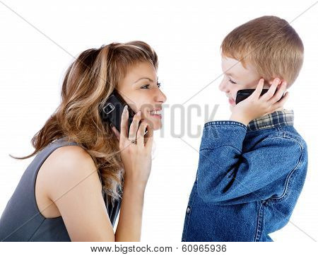 Girl And  Boy Talk By A Cellular Telephone
