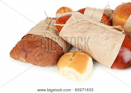 Different types of bread isolated on white
