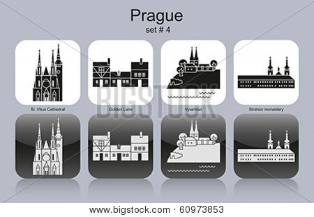 Landmarks of Prague. Set of monochrome icons. Editable vector illustration.
