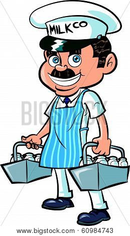Cartoon Milkman delivering milk.
