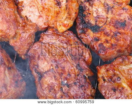 juicy pieces of grilled meat, detailed