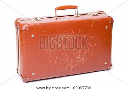 vintage brown suitcase - isolated over white background