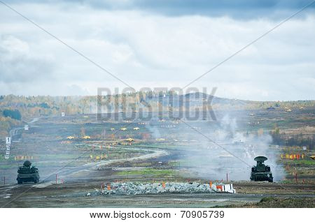 Antiaircraft gun missile systems in action