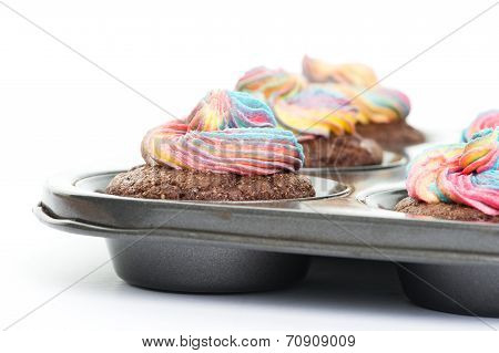 chocolate cupcakes in muffin baking tray