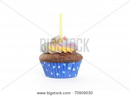 chocolate cupcake with birthday a candle