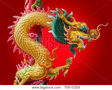 Chinese Dragon With Red Background