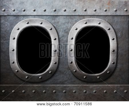 two military ship or submarine windows as steam punk metal background