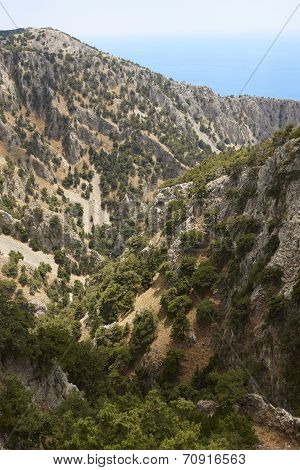Imbros Gorge And Mediterranean Sea In Crete. Greece