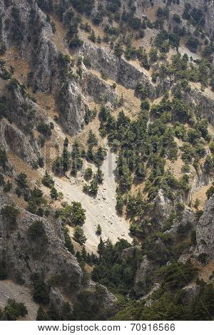 Rocks Collapse At Imbros Gorge In Crete. Greece