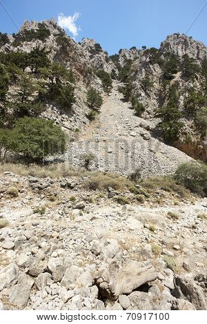 Collapsed Rocks At Imbros Gorge. Crete. Greece