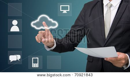 Businessman Hand Touch Cloud Computing Concept