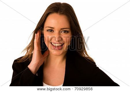 Preety Happy Asian Caucasian Business Woman With Headset