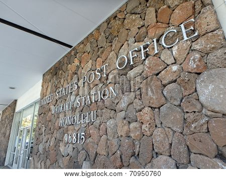 Metal Letters That Spell United States Post Office, Waikiki Station, Honolulu, 96815