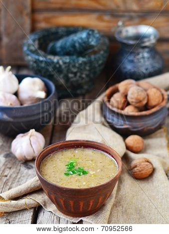 kharcho soup in a ceramic bowl