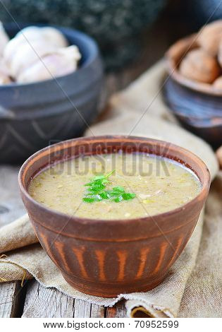 kharcho soup in a ceramic bowl