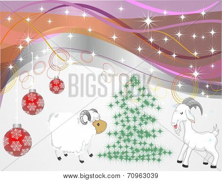 Sheep And Goat In Tree