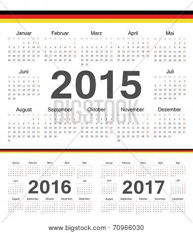 Vector German Circle Calendars 2015, 2016, 2017