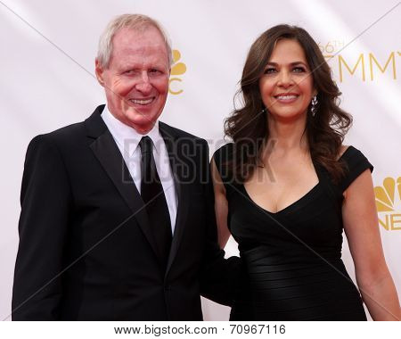 LOS ANGELES - AUG 25:  Bertram van Munster, Elise Doganieri at the 2014 Primetime Emmy Awards - Arrivals at Nokia at LA Live on August 25, 2014 in Los Angeles, CA