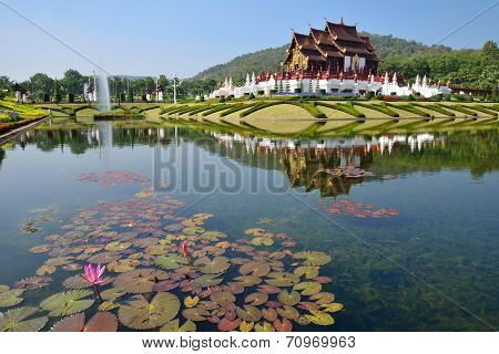 Ho Kham Luang At Royal Flora Expo, Traditional Thai Architecture In The Lanna Style