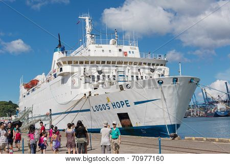 KEELUNG, TAIWAN - August 26th : Logos Hope docked at the Keelung, Keelung, Taiwan on August 26th , 2014. Logos Hope is the largest library at sea.