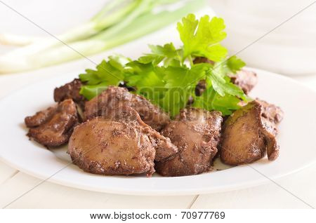 Cooked Chicken Liver With Green Onion