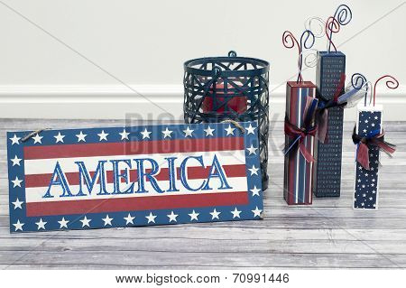 america sign and fireworks