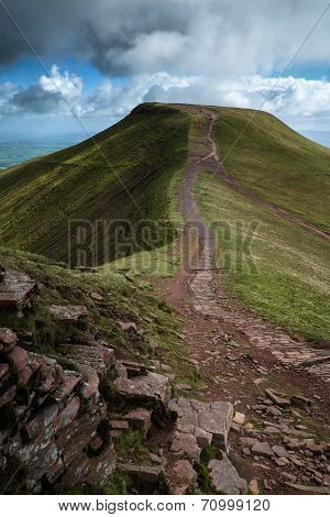 Beautiful Landscape Of Brecon Beacons National Park With Moody Sky