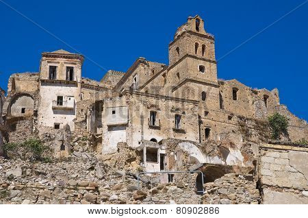 Panoramic view of Craco. Basilicata. Southern Italy.