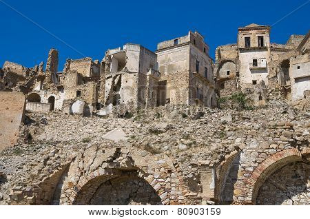 Panoramic view of Craco. Basilicata. Southern Italy.