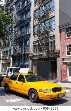 New York Soho buildings yellow cab taxi of Manhattan New York City NYC USA