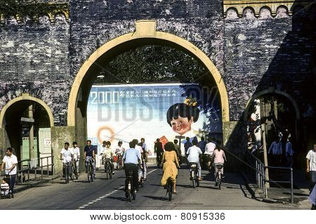 Chinese People On Bike In Shanghai