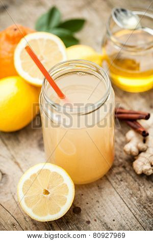 Healthy Drink Made Of  Lemon, Cinammon, Ginger And Honey