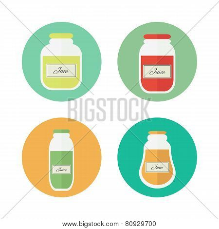 Jam And Juice Isolated Vector Flat Icons