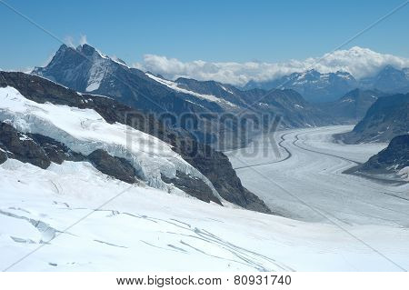 View From Jungfraujoch Pass In Alps In Switzerland