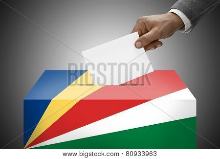 Ballot Box Painted Into National Flag Colors - Seychelles