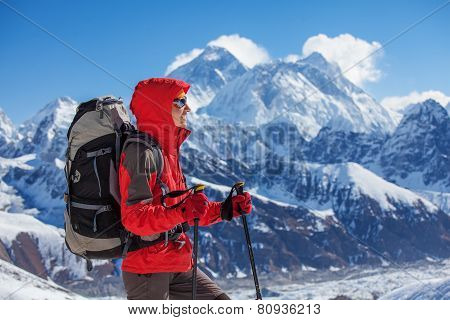 Hiker On The Trek In Himalayas, Khumbu Valley, Nepal