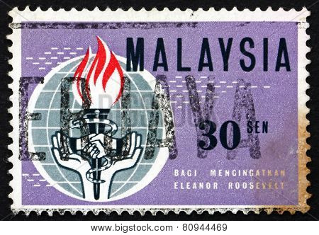 Postage Stamp Malaysia 1964 Globe, Torch, Snake And Hands